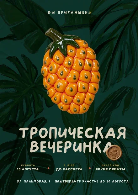 Превью шаблона «Приглашение «Тропическая вечеринка» — постер A4»
